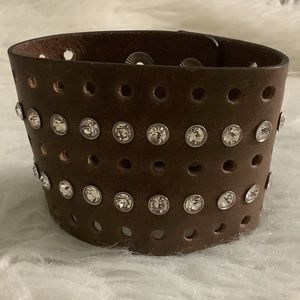 Brown leather boho cuff bracelet